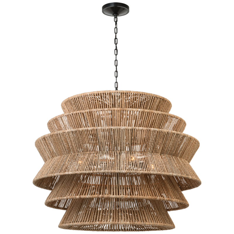 The Antigua Drum Chandelier from Visual Comfort & Co. XL size in bronze and natural abaca.