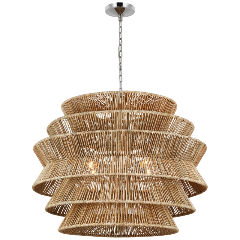 The Antigua Drum Chandelier from Visual Comfort & Co. XL size in polished nickel and natural abaca.