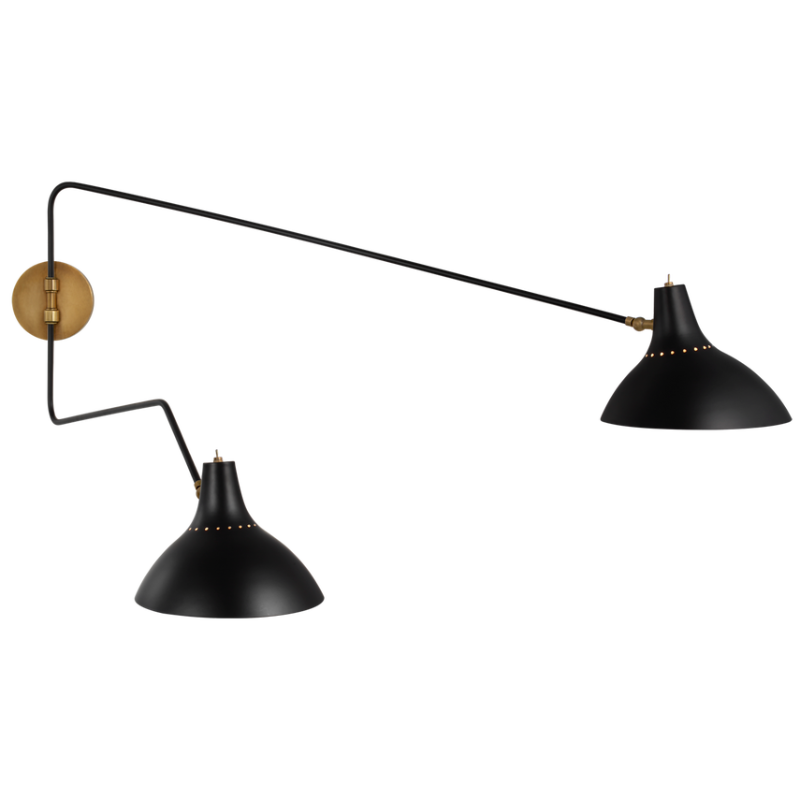 The Charlton Large Double Wall Light from Visual Comfort & Co in black and brass.