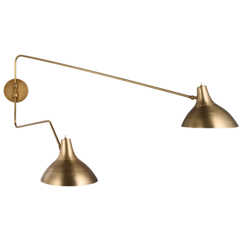 The Charlton Large Double Wall Light from Visual Comfort & Co in hand-rubbed antique brass.