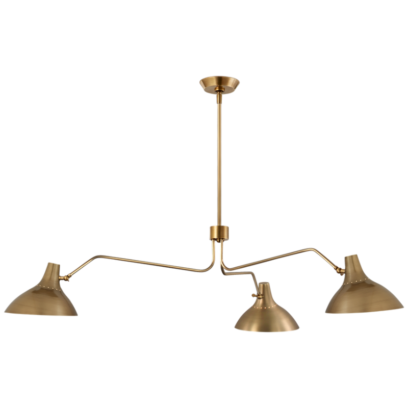 The Charlton Large Triple Arm Chandelier from Visual Comfort & Co in hand-rubbed antique brass.