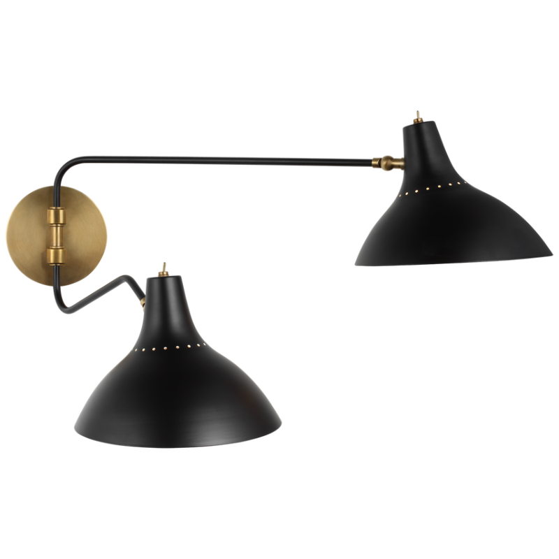 The Charlton Medium Double Wall Light from Visual Comfort & Co. in black and brass.