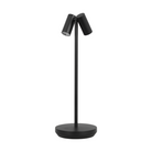 The Doppia Accent Rechargeable Table Lamp from Visual Comfort & Co in black, showing it's adjustability.