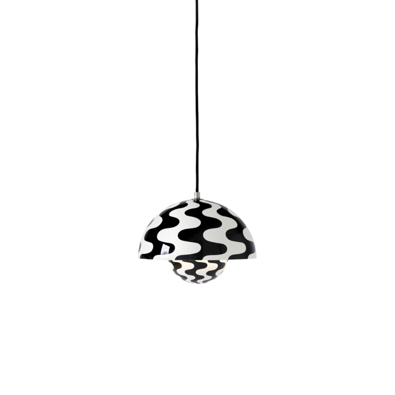 The Flowerpot VP1 Pendant from &Tradition in black and white pattern.