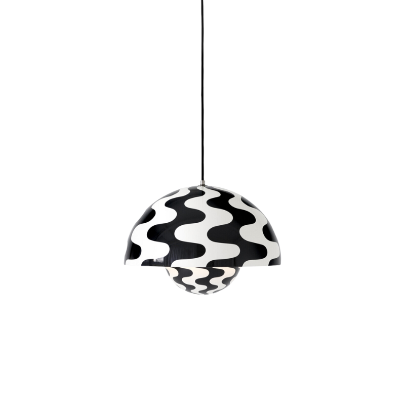 The Flowerpot VP7 Pendant from &Tradition in black and white pattern.