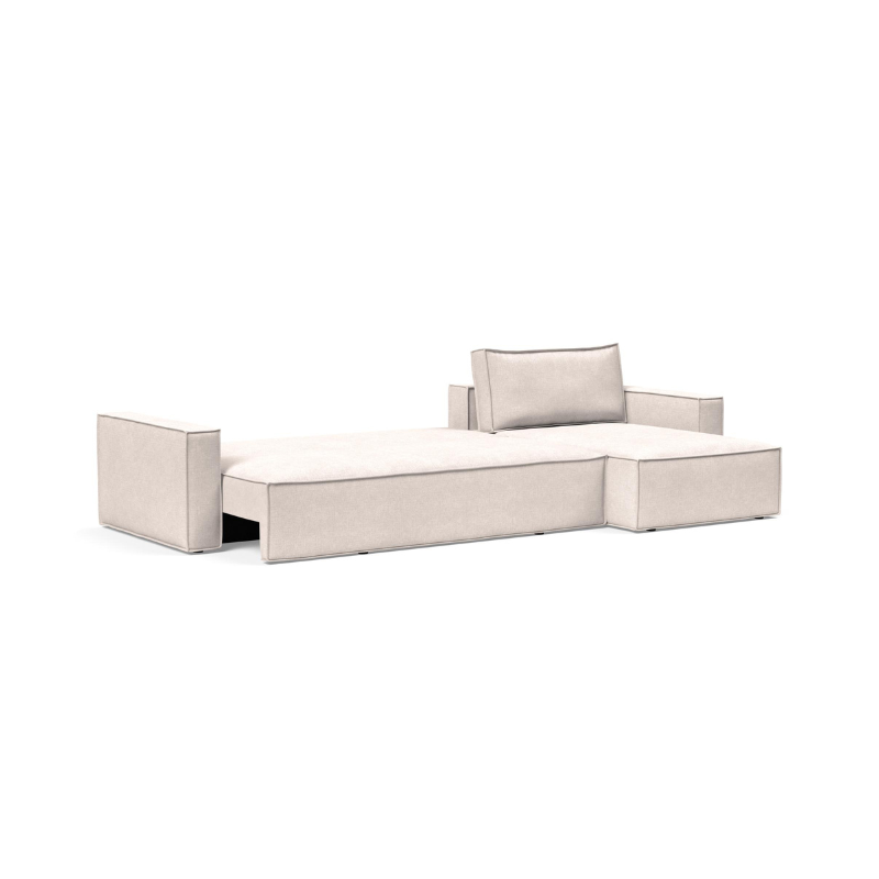 The Newilla sectional sleeper sofa with lounger converted into a Full XL bed. 