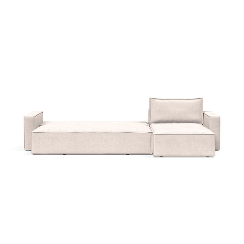 The Newilla sectional sleeper sofa with lounger converted into a Full XL bed. 