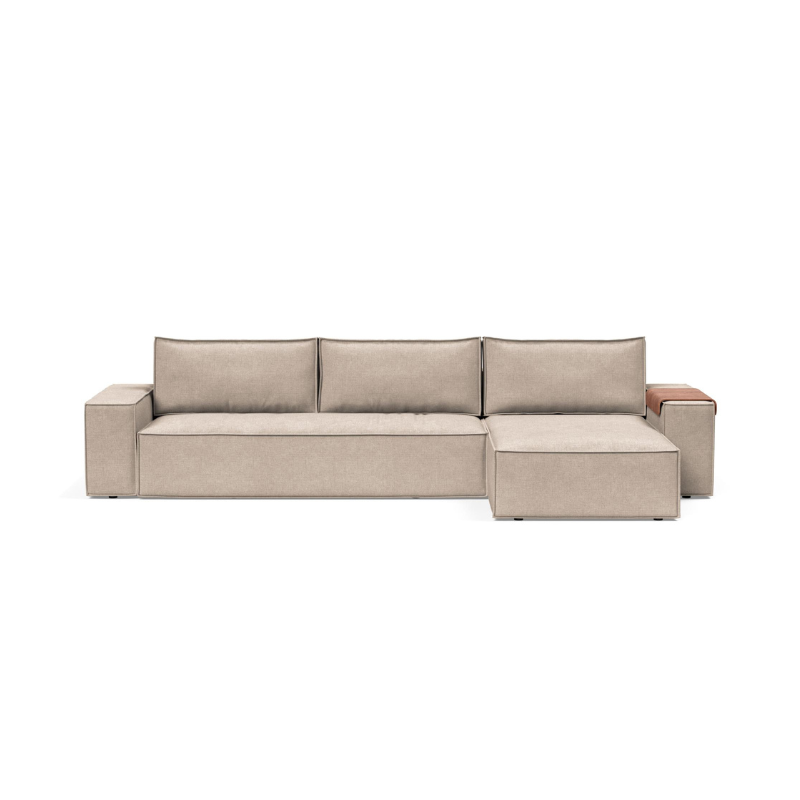 The Newilla sectional sleeper sofa with lounger in adario taupe 257 with wide arm