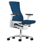 The Embody Chair from Herman Miller with the white and titanium frame and blue grotto medley fabric.