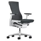 The Embody Chair from Herman Miller with the white and titanium frame and dark carbon sync fabric.