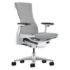 The Embody Chair from Herman Miller with the white and titanium frame and dark mineral sync fabric.