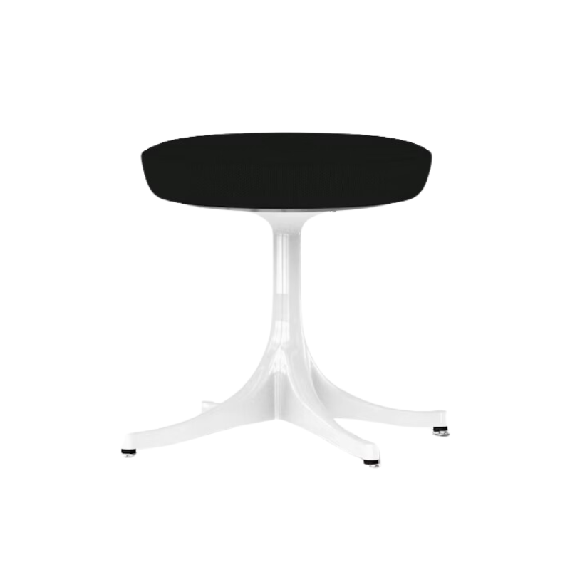 The Nelson Pedestal Stool from Herman Miller with black hopsak upholstery.