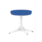 The Nelson Pedestal Stool from Herman Miller with cobalt blue hopsak upholstery.