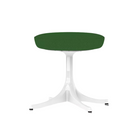 The Nelson Pedestal Stool from Herman Miller with dark emerald hopsak upholstery.