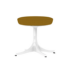 The Nelson Pedestal Stool from Herman Miller with dark ochre hopsak upholstery.