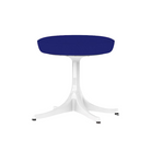 The Nelson Pedestal Stool from Herman Miller with dark ultramarine hopsak upholstery.