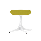 The Nelson Pedestal Stool from Herman Miller with dark yellow hopsak upholstery.