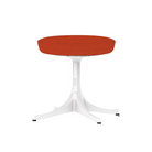 The Nelson Pedestal Stool from Herman Miller with orange hopsak upholstery.