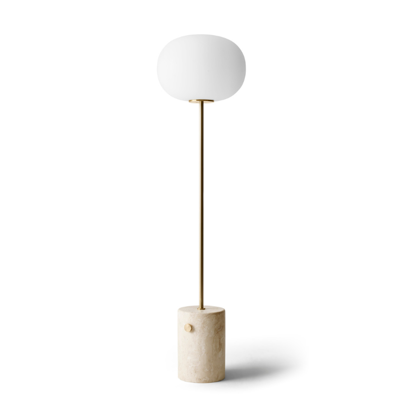 The JWDA Floor Lamp from Audo Copenhagen in white marble and bronzed brass angled.