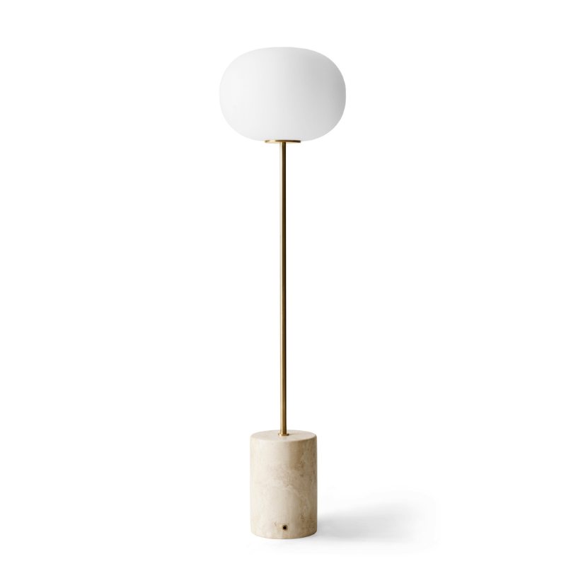 The JWDA Floor Lamp from Audo Copenhagen in white marble and bronzed brass from the back.