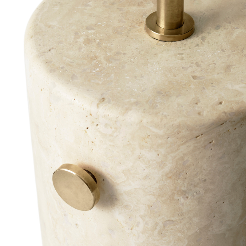 The JWDA Floor Lamp from Audo Copenhagen in white marble and bronzed brass close up.