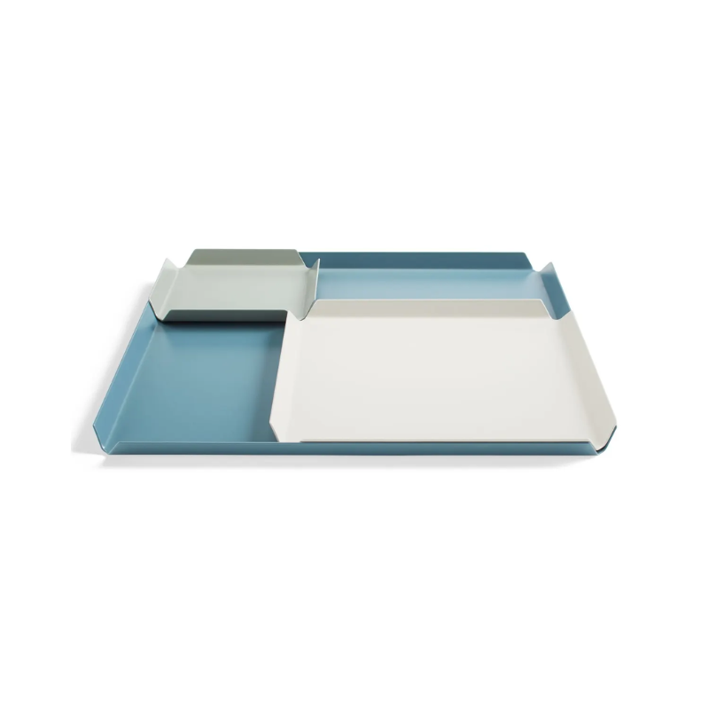 The 100% Trays from Blu Dot color mix 2 expanded from an angle.