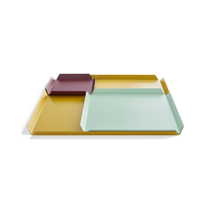 The 100% Trays from Blu Dot color mix 4 expanded from an angle.