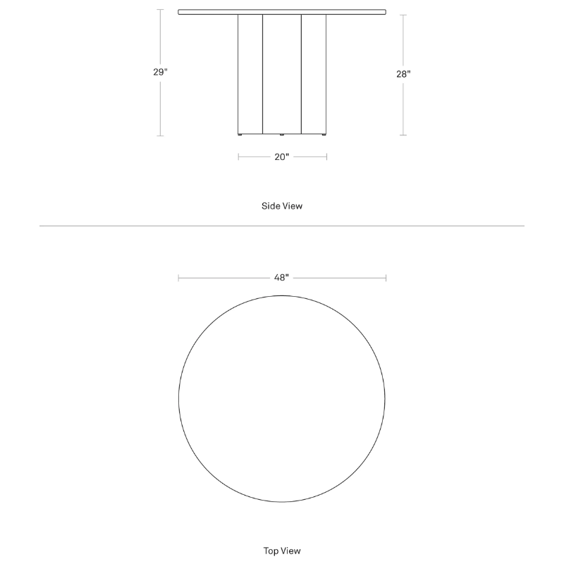 The 48 inch 4/4 Round Dining Table from Blu Dot dimensions.