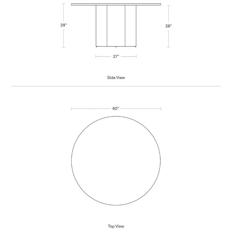 The 60 inch 4/4 Round Dining Table from Blu Dot dimensions.