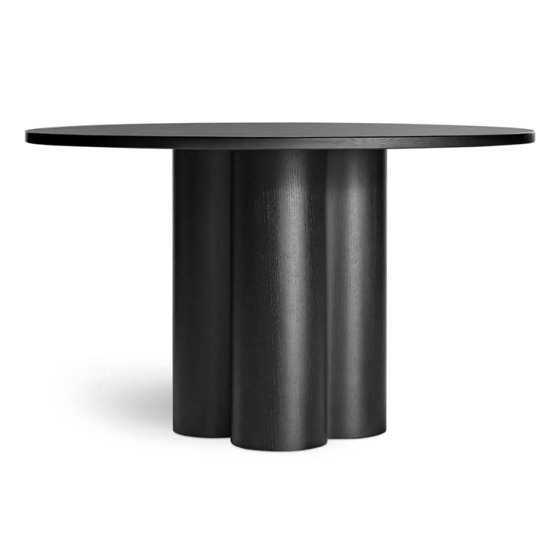 The 48 inch 4/4 Round Dining Table from Blu Dot in black on ash.