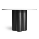 The 48 inch 4/4 Round Dining Table from Blu Dot with marble top and black on ash base.