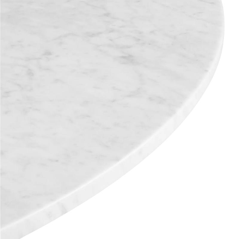 The 4/4 Round Dining Table from Blu Dot with marble top close up.