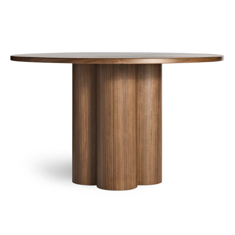 The 48 inch 4/4 Round Dining Table from Blu Dot in walnut.