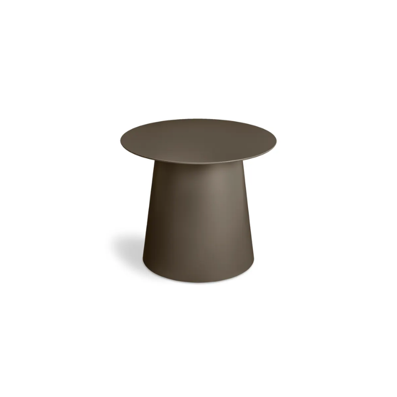 The Circula Low Cocktail Table from Blu Dot in dark olive from an angle.