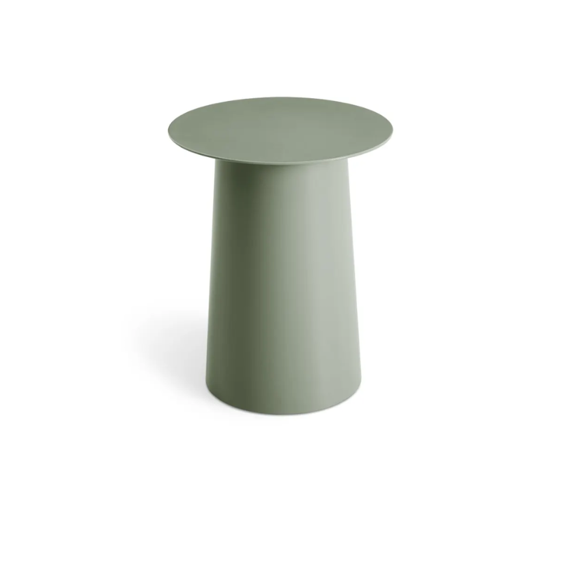 The Circula Tall Side Table from Blu Dot in grey green from an angle.