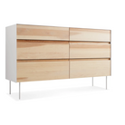 The Clad 6 Drawer Dresser from Blu Dot in hickory and white from an angle.