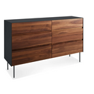 The Clad 6 Drawer Dresser from Blu Dot in walnut and oblivion from a high angle.