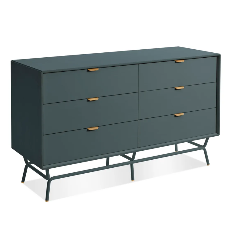 The Dang 6 Drawer Dresser from Blu Dot in marine blue from a high angle.