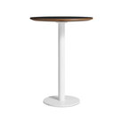 The 30 inch round bar height Easy Dining Table from Blu Dot with a black laminate top and white base.