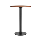 The 30 inch round bar height Easy Dining Table from Blu Dot with a walnut top and black base.