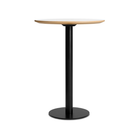 The 30 inch round bar height Easy Dining Table from Blu Dot with a white laminate top and black base.