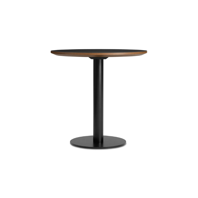 The 30 inch round Easy Dining Table from Blu Dot with a black laminate top and black base.