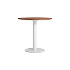 The 30 inch round Easy Dining Table from Blu Dot with a walnut top and white base.