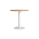 The 30 inch round Easy Dining Table from Blu Dot with a white oak top and white base.