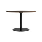 The 48 inch round Easy Dining Table from Blu Dot with a black laminate top and black base.