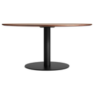 The 60 inch round Easy Dining Table from Blu Dot with a walnut top and black base.