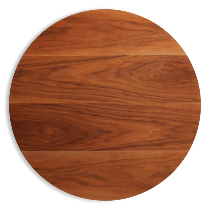 The round Easy Dining Table from Blu Dot with a walnut top from the top.