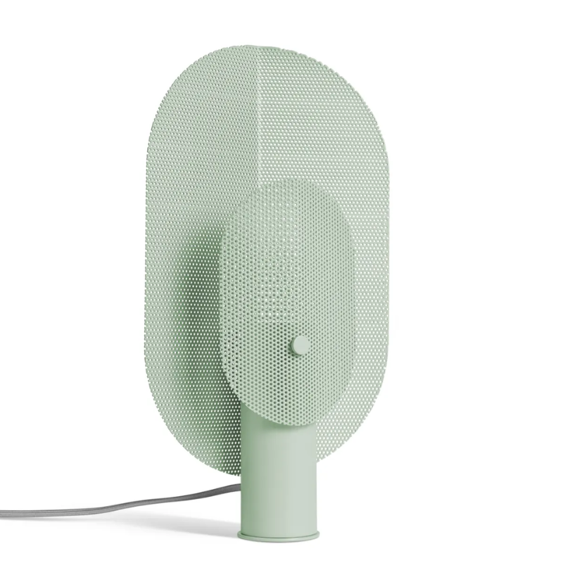 The Filter Table Lamp from Blu Dot in mint from an angle.