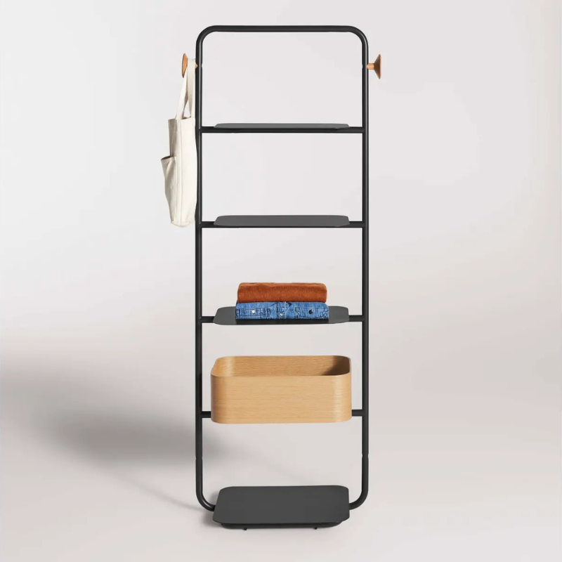 Garden Party Shelving System in Oblivion storage solution for small spaces.