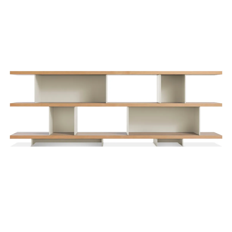 The Happy Day Shelving 3 Shelf from Blu Dot in white oak and putty.